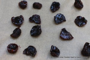 After the stoned cherries have been laid out for the receipt (recipe)  Too Dry Churrys dry them in the sun. This process took much longer than I expected for them to be completely dry.