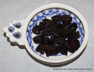 The receipt (recipe) To Dry Churrys, G. Penn, 1702:   Take one pound of Lofe suger and wett it into a syrup, then boyle it till it be prity thick, then put in 4 lb of Churrys, stoned and heat them throuly but not boyle them at all, then Lay them out and dry them in the Sunn.