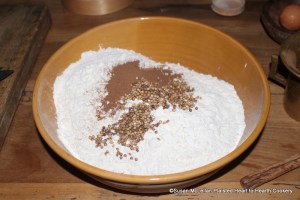After added the cinnamon to the fine flour for the receipt (recipe) To make Cinamon Bisket add two ounces of coriander seeds. 